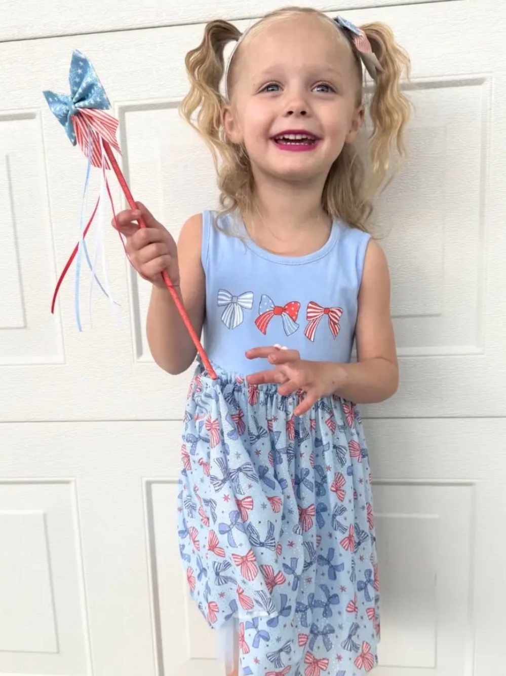 Sweet Wink Light Blue Americana Bow-Print Summer Dress NWT Size 5T